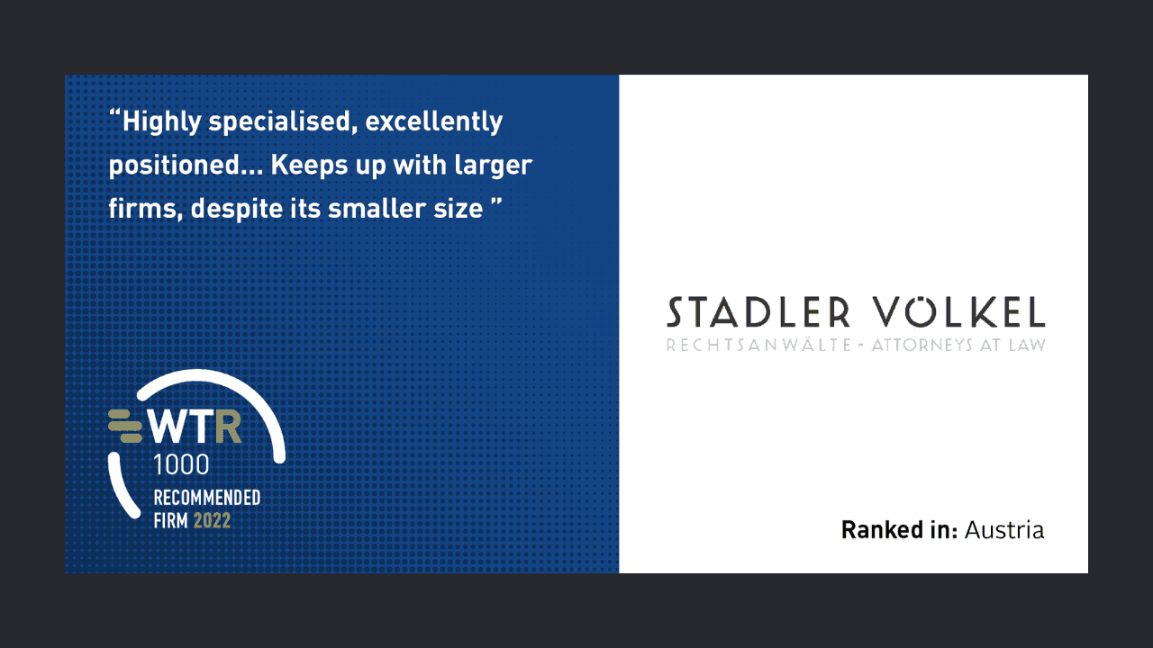 WTR 1000 – 2022 – STADLER VÖLKEL listed as one of the top trademark law firms in Austria (BRONZE category)